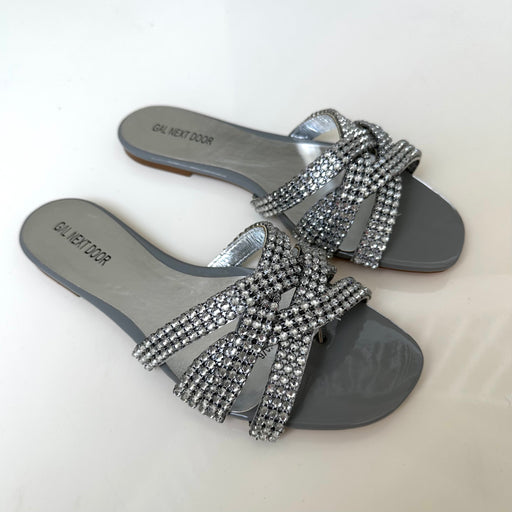 Sea - Grey with Silver Crossover Diamante Detail Slip On Sandals