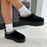 Robin - Black Chunky Aztec Faux Suede Detail Platform Sole Faux Fur Lining Slipper Boots