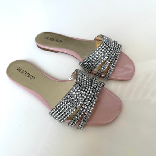 Amina - Pink With Silver Diamante Detail Slip On Sandals