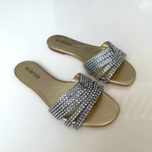 Amina - Gold With Silver Diamante Detail Slip On Sandals