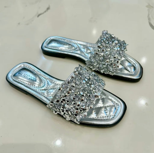 Summer - Silver Jewel Diamanté Flat Sandal
