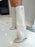 Elisha - Cream Faux Leather Lock Detail Knee High Block Heel Boots