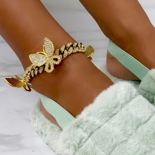Gold and Silver Diamante Butterfly Anklet