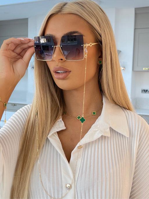 Clover Sunglasses and Chain in Green
