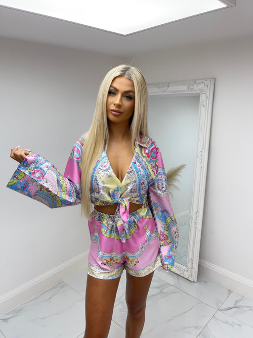 Kimmie -  Pink Paisley Print Shorts and Shirt Two Piece Co-ord