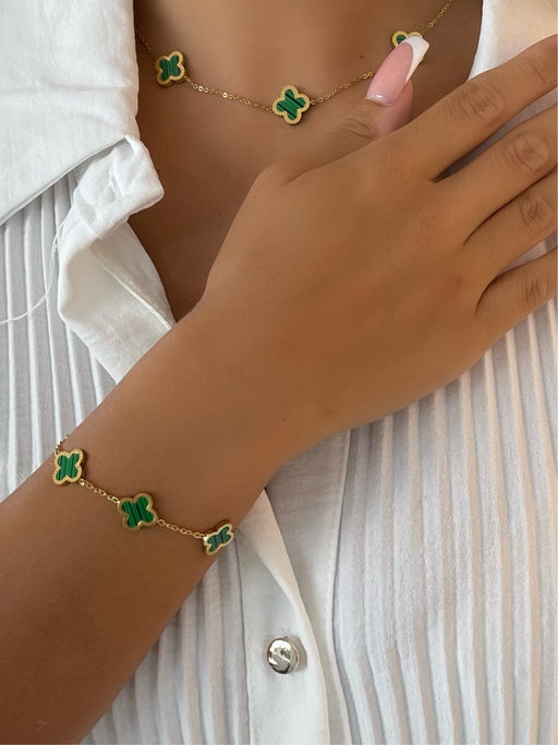 Gold Clover Bracelet in Green
