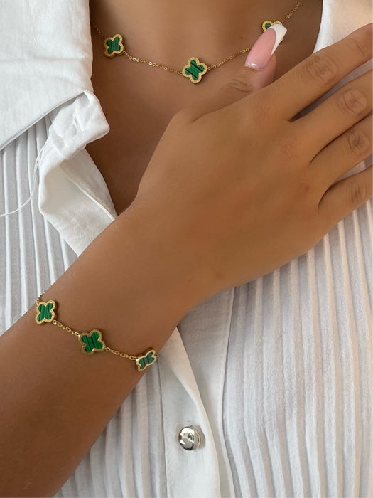 Gold Clover Bracelet in Green