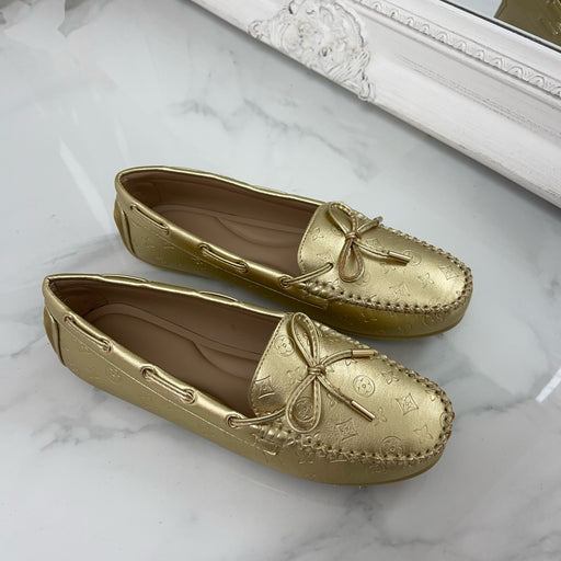 Paige - Gold Embossed Driving Loafer