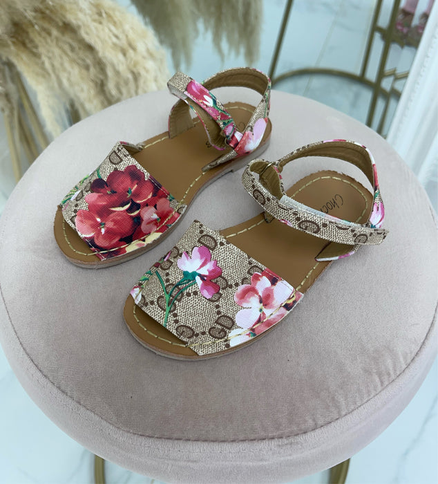 Baby Aariya -  Brown Floral Strap On Sandals
