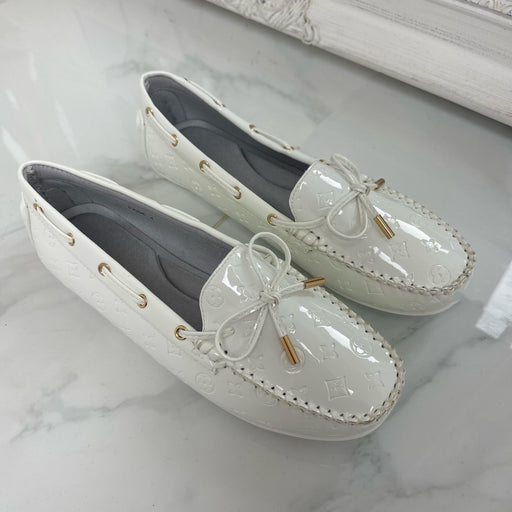 Paige - White Patent Embossed Driving Loafer