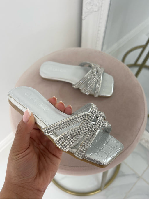 Baby Priyanka -  Silver Diamante detail cross over sandals