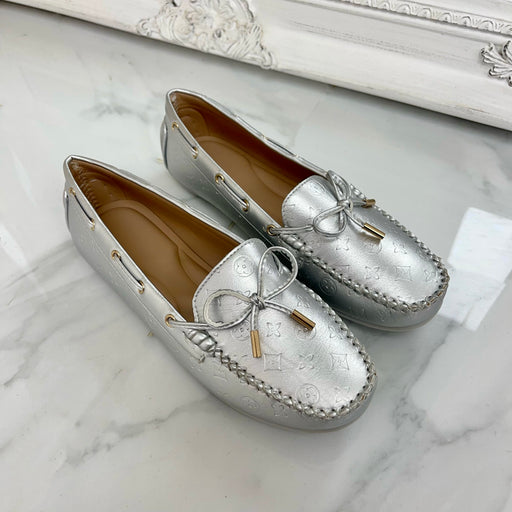 Paige - Silver Embossed Driving Loafer