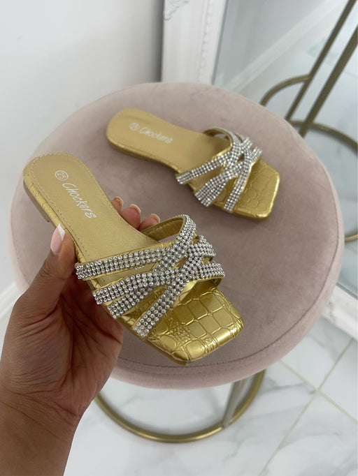 Baby Priyanka -  Gold Diamante detail cross over sandals