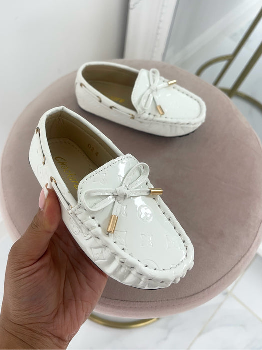 Baby Paige -  White Embossed Driving Loafers