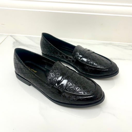 Laila - Black Patent Print Detail Loafer Shoes