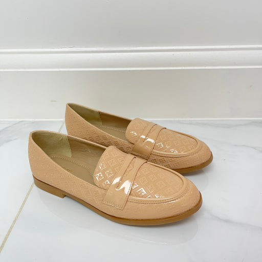 Laila - Nude Patent Print Detail Loafer Shoes
