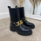Riley - Black Faux Leather Gold Chain Ankle Boots