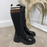 Roman- Black Patent With Stretchy Knit Brown/Cream Detail Knee High Boots