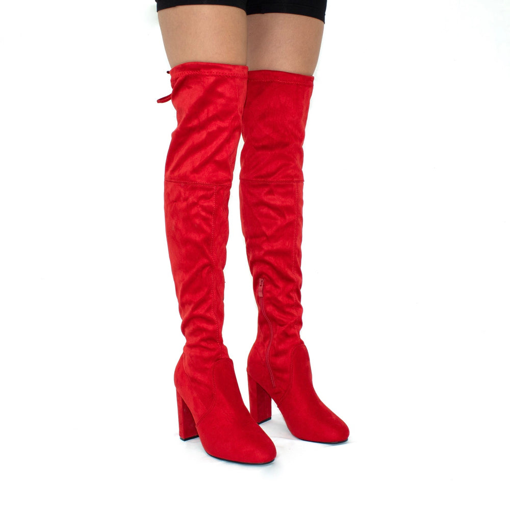 PixieGirl Black Faux Suede Heeled Over The Knee Boots In Standard D Fit|  PixieGirl | PixieGirl