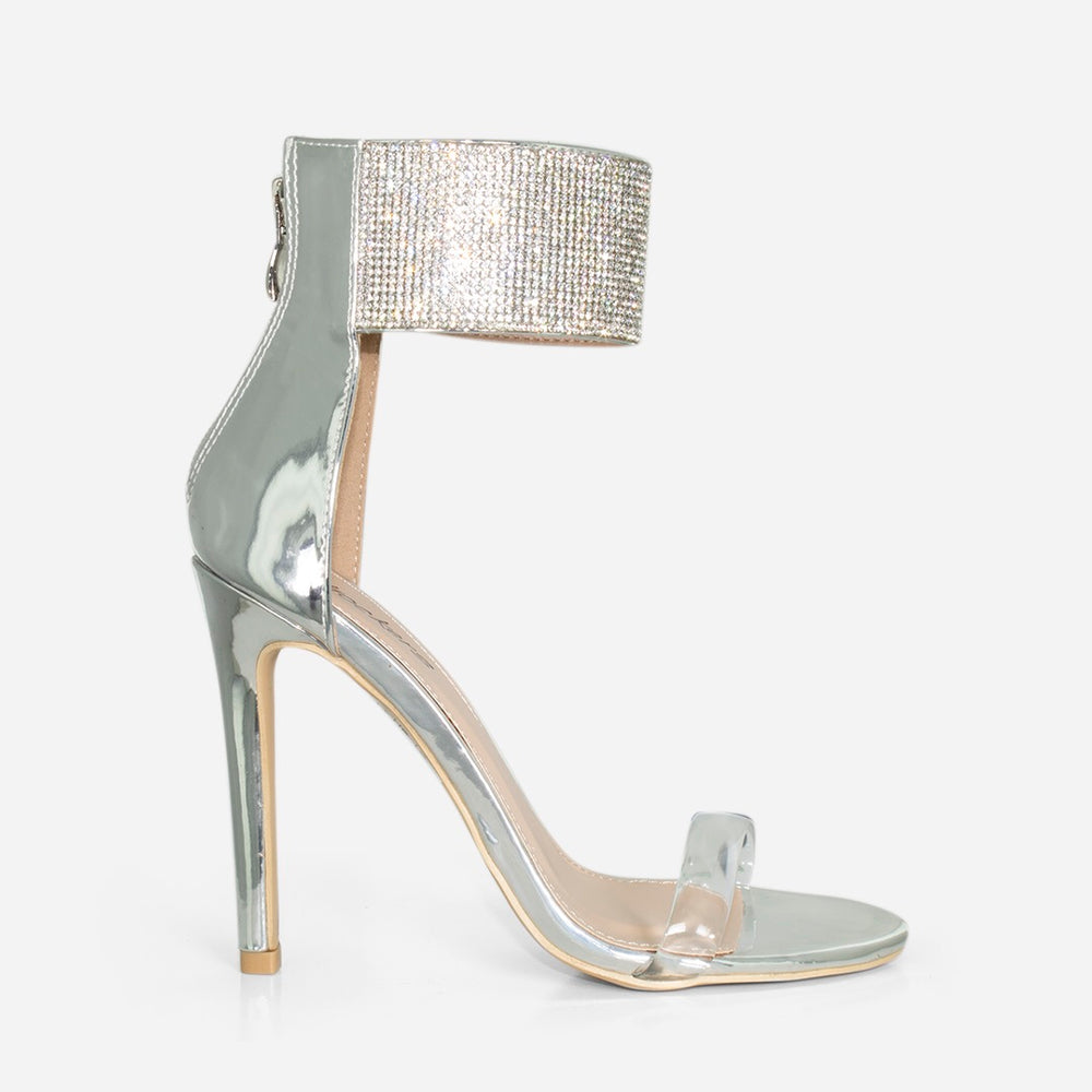 Silver Diamante Barely There Heel | SilkFred