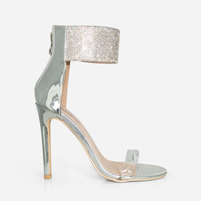 Sorrento Diamante Strap Square Toe Heel Sandal in Silver – Miss Diva