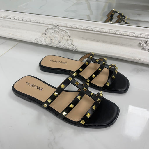 Ruby - Black Gold Studs Strappy Sandals