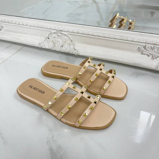 Ruby - Nude Gold Studs Strappy Sandals