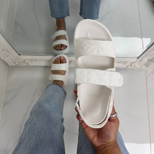 Coco - White Velcro Strap Sandals